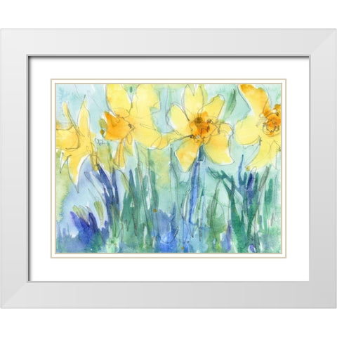 Daffodil Blooms II White Modern Wood Framed Art Print with Double Matting by Dixon, Samuel