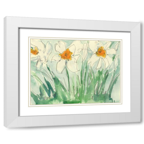 Daffodils Orange and White I White Modern Wood Framed Art Print with Double Matting by Dixon, Samuel