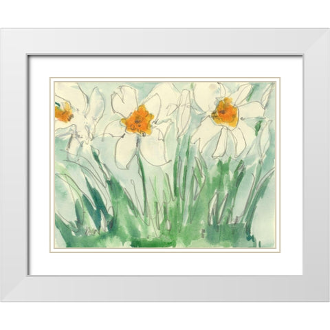 Daffodils Orange and White I White Modern Wood Framed Art Print with Double Matting by Dixon, Samuel