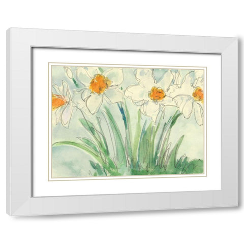 Daffodils Orange and White II White Modern Wood Framed Art Print with Double Matting by Dixon, Samuel