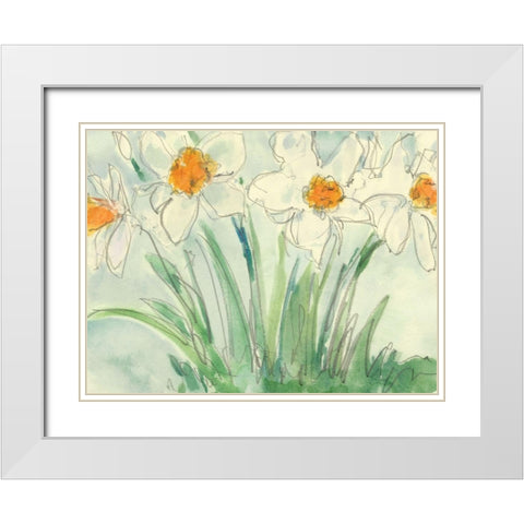 Daffodils Orange and White II White Modern Wood Framed Art Print with Double Matting by Dixon, Samuel
