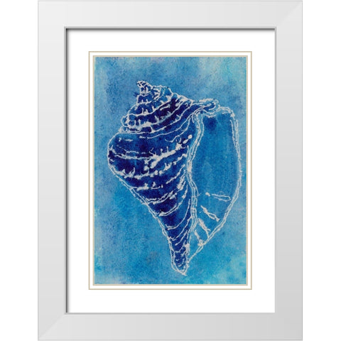 Cerulean Shells I White Modern Wood Framed Art Print with Double Matting by Moore, Regina