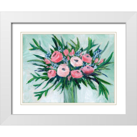 Pink Rosette Bouquet II White Modern Wood Framed Art Print with Double Matting by Moore, Regina