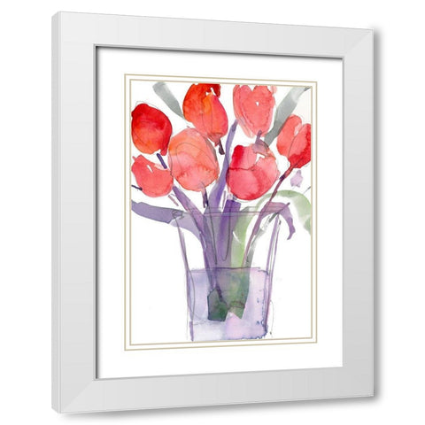 My Red Tulips I White Modern Wood Framed Art Print with Double Matting by Dixon, Samuel