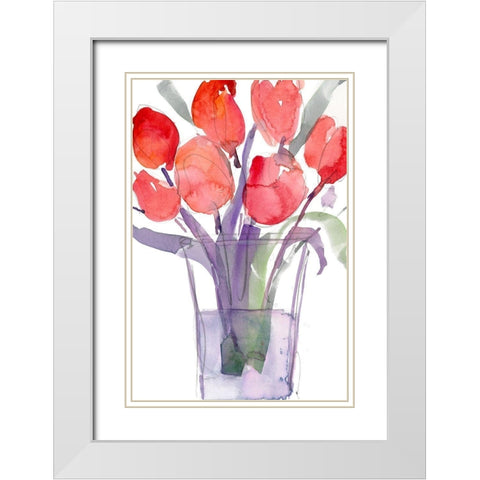 My Red Tulips I White Modern Wood Framed Art Print with Double Matting by Dixon, Samuel