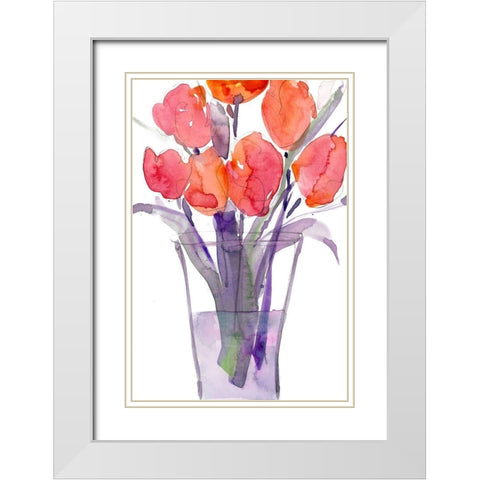 My Red Tulips II White Modern Wood Framed Art Print with Double Matting by Dixon, Samuel