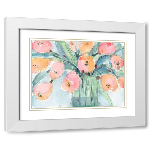 Tulip Bouquet IV White Modern Wood Framed Art Print with Double Matting by Dixon, Samuel