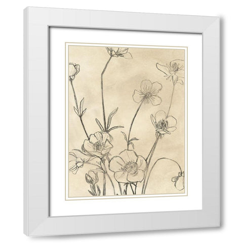 Vintage Wildflowers I White Modern Wood Framed Art Print with Double Matting by Vess, June Erica
