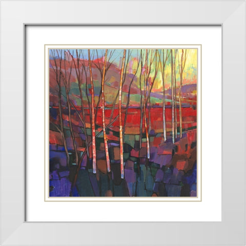 Patchwork Trees II White Modern Wood Framed Art Print with Double Matting by OToole, Tim