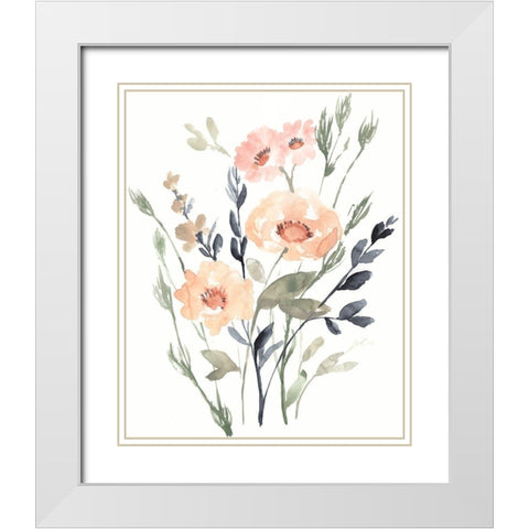 Peach and Paynes Bouquet I White Modern Wood Framed Art Print with Double Matting by Goldberger, Jennifer