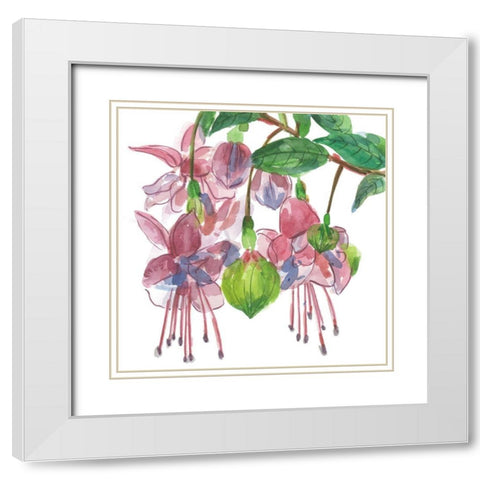 Fuchsias I White Modern Wood Framed Art Print with Double Matting by Wang, Melissa