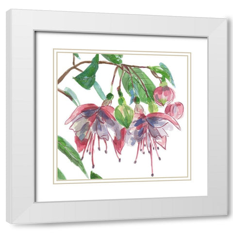 Fuchsias II White Modern Wood Framed Art Print with Double Matting by Wang, Melissa