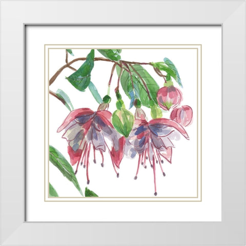Fuchsias II White Modern Wood Framed Art Print with Double Matting by Wang, Melissa