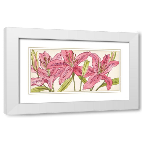 Pink Lilies I White Modern Wood Framed Art Print with Double Matting by Wang, Melissa