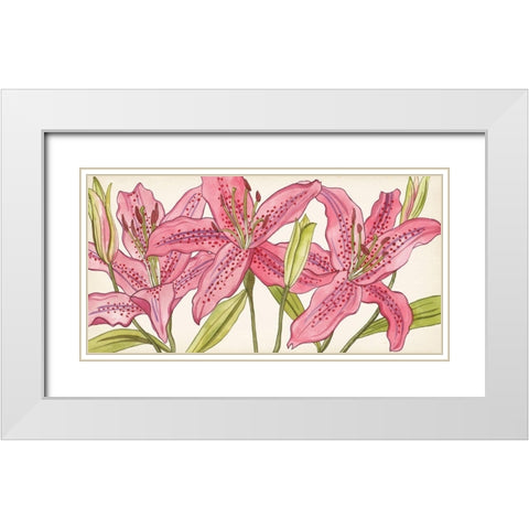 Pink Lilies I White Modern Wood Framed Art Print with Double Matting by Wang, Melissa