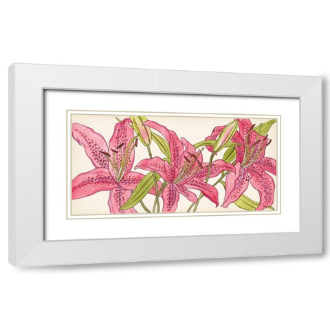 Pink Lilies II White Modern Wood Framed Art Print with Double Matting by Wang, Melissa