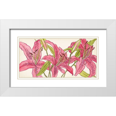 Pink Lilies II White Modern Wood Framed Art Print with Double Matting by Wang, Melissa