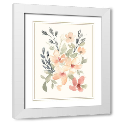 Peachy Pink Blooms I White Modern Wood Framed Art Print with Double Matting by Goldberger, Jennifer