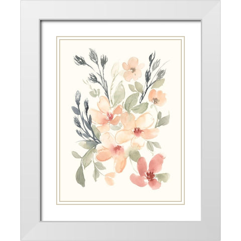 Peachy Pink Blooms I White Modern Wood Framed Art Print with Double Matting by Goldberger, Jennifer