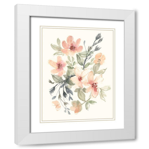 Peachy Pink Blooms II White Modern Wood Framed Art Print with Double Matting by Goldberger, Jennifer