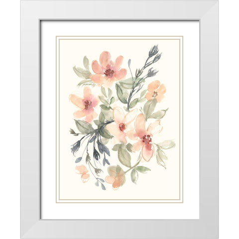 Peachy Pink Blooms II White Modern Wood Framed Art Print with Double Matting by Goldberger, Jennifer