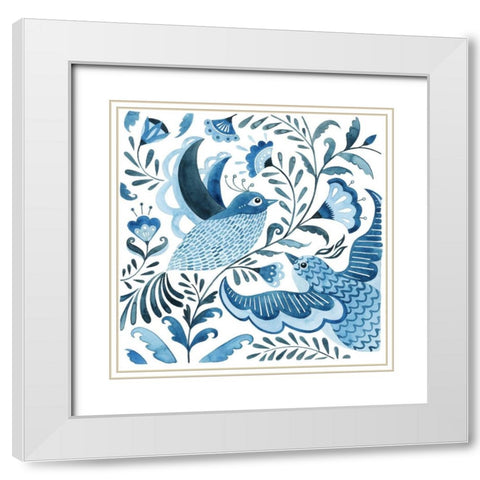 Blue Bird Folk I White Modern Wood Framed Art Print with Double Matting by Popp, Grace