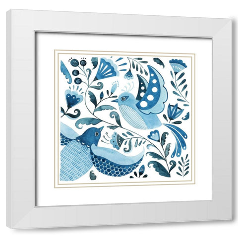 Blue Bird Folk II White Modern Wood Framed Art Print with Double Matting by Popp, Grace