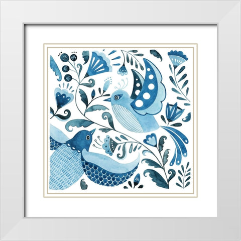 Blue Bird Folk II White Modern Wood Framed Art Print with Double Matting by Popp, Grace