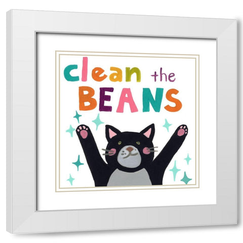 Cute Cat Bath I White Modern Wood Framed Art Print with Double Matting by Vess, June Erica