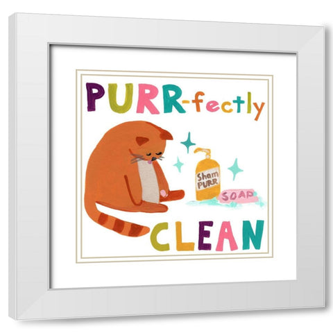 Cute Cat Bath III White Modern Wood Framed Art Print with Double Matting by Vess, June Erica