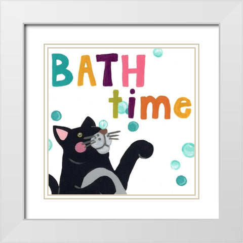 Cute Cat Bath IV White Modern Wood Framed Art Print with Double Matting by Vess, June Erica
