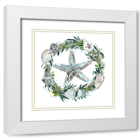 Coastal Christmas Shell I White Modern Wood Framed Art Print with Double Matting by Vess, June Erica