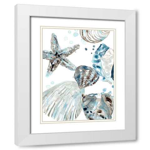 Cerulean Seashells II White Modern Wood Framed Art Print with Double Matting by Vess, June Erica