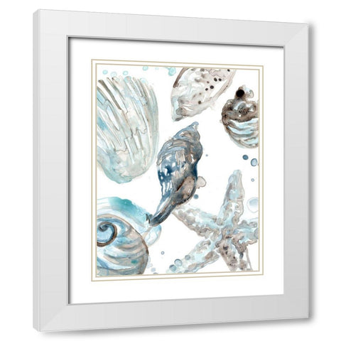 Cerulean Seashells III White Modern Wood Framed Art Print with Double Matting by Vess, June Erica