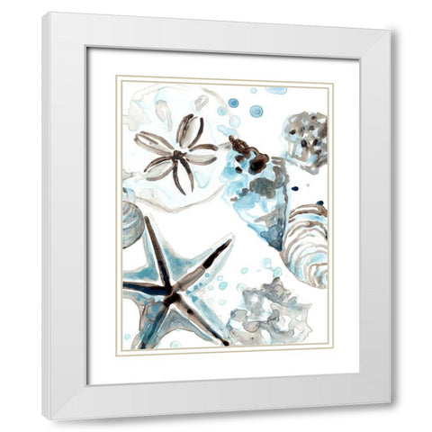 Cerulean Seashells IV White Modern Wood Framed Art Print with Double Matting by Vess, June Erica