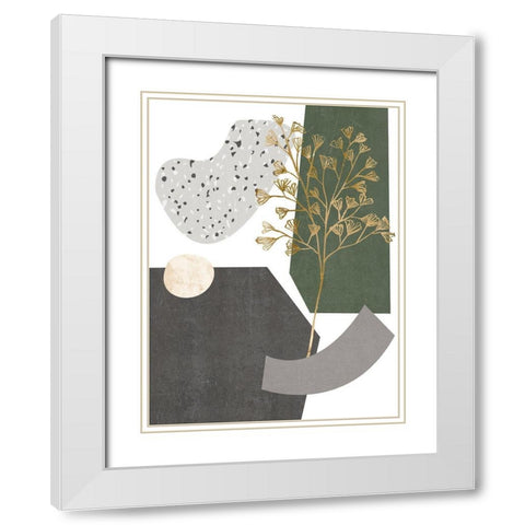 Gold Ginkgo I White Modern Wood Framed Art Print with Double Matting by Wang, Melissa