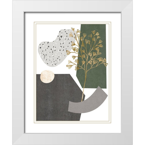 Gold Ginkgo I White Modern Wood Framed Art Print with Double Matting by Wang, Melissa