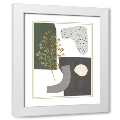 Gold Ginkgo II White Modern Wood Framed Art Print with Double Matting by Wang, Melissa