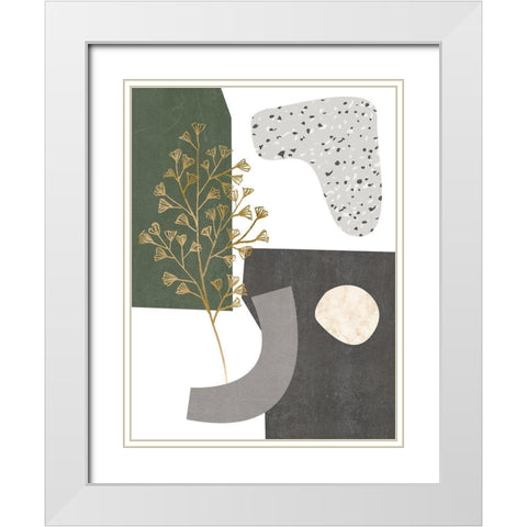 Gold Ginkgo II White Modern Wood Framed Art Print with Double Matting by Wang, Melissa