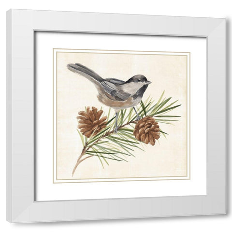 Pine Branch I White Modern Wood Framed Art Print with Double Matting by Warren, Annie