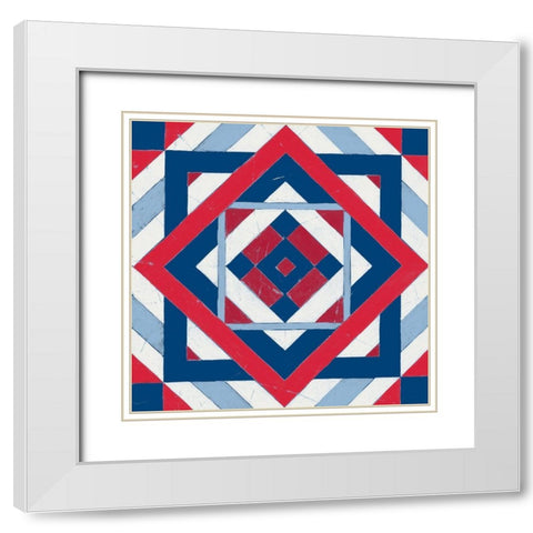 Americana Quilt Motif IV White Modern Wood Framed Art Print with Double Matting by Vess, June Erica