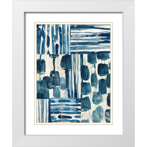 Indigo Patchwork II White Modern Wood Framed Art Print with Double Matting by Vess, June Erica