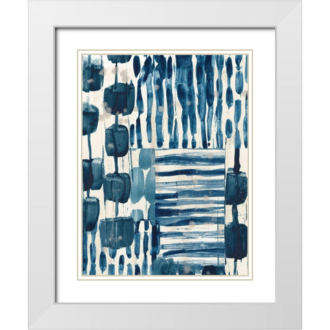 Indigo Patchwork III White Modern Wood Framed Art Print with Double Matting by Vess, June Erica