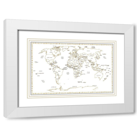 World Schematic White Modern Wood Framed Art Print with Double Matting by Wang, Melissa