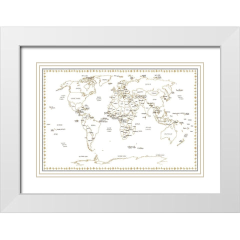 World Schematic White Modern Wood Framed Art Print with Double Matting by Wang, Melissa