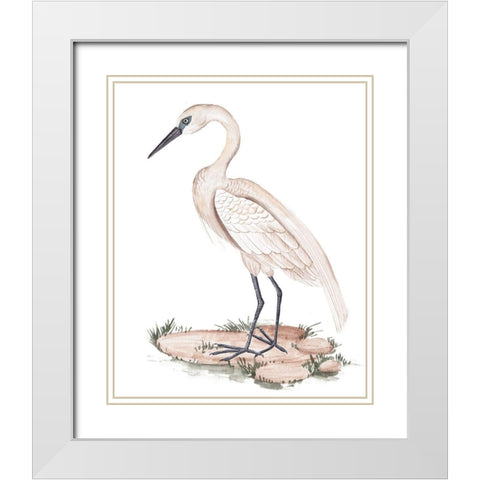 A White Heron I White Modern Wood Framed Art Print with Double Matting by Wang, Melissa
