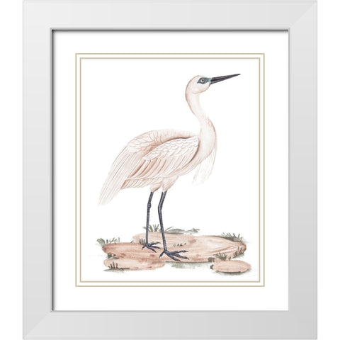 A White Heron II White Modern Wood Framed Art Print with Double Matting by Wang, Melissa