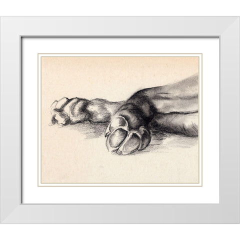 Charcoal Paws I White Modern Wood Framed Art Print with Double Matting by Parker, Jennifer Paxton