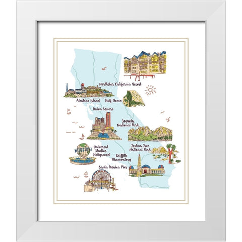 Going to California I White Modern Wood Framed Art Print with Double Matting by Wang, Melissa