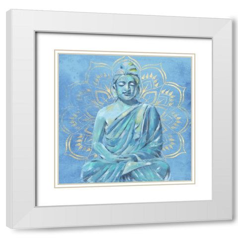 Buddha on Blue II White Modern Wood Framed Art Print with Double Matting by Warren, Annie